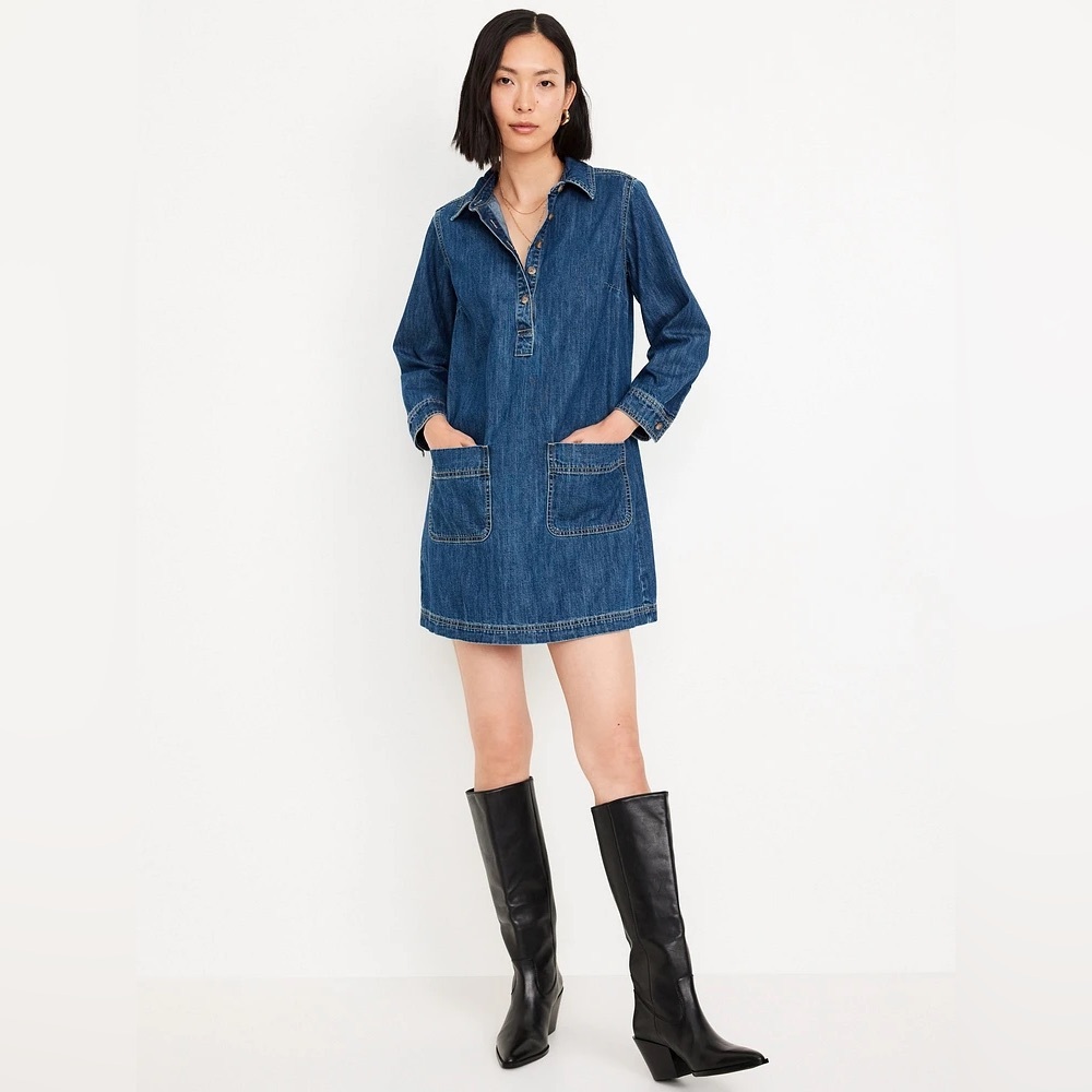 Old Navy NWT Jean Popover Shirt Dress Blue Women’s Size Medium Tall